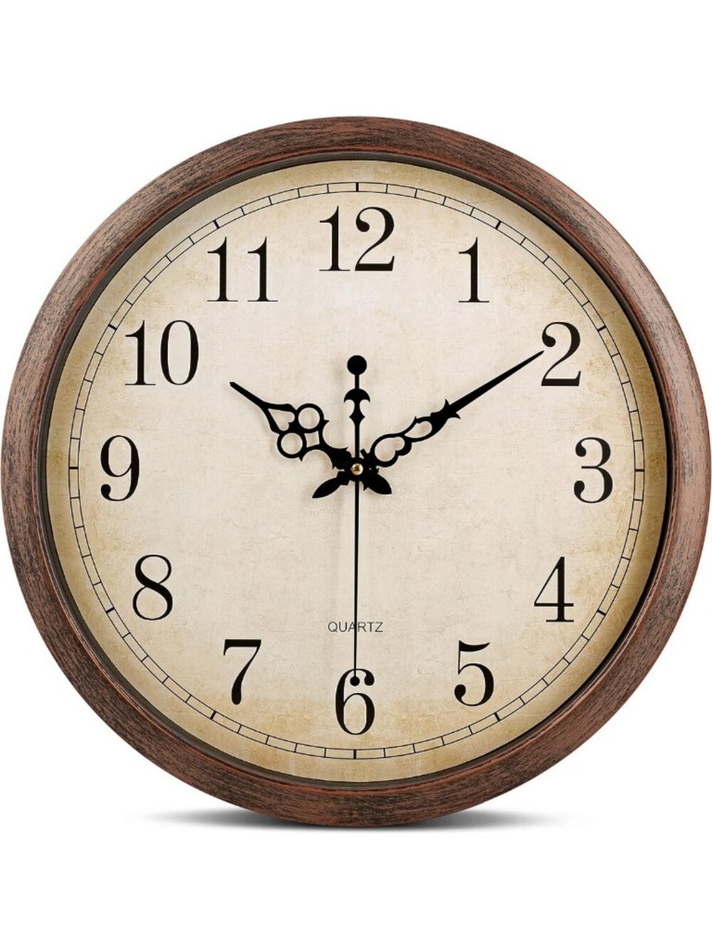 Vintage Brown Silent Wall Clock - 16" Extra Large Quartz, Non-Ticking, Easy to
